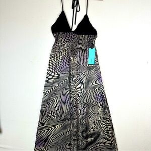 NWT Jaloux Silk Spaghetti Strap Abstract Psychedelic Maxi Dress